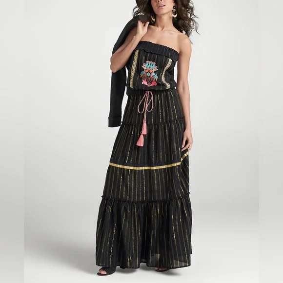 Women's Embroidered Maxi Dress Maxi - Black, Size S by Venus